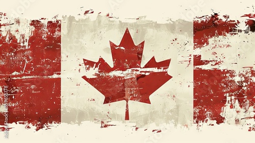 Distressed Canadian Flag With Red Maple Leaf on White Background