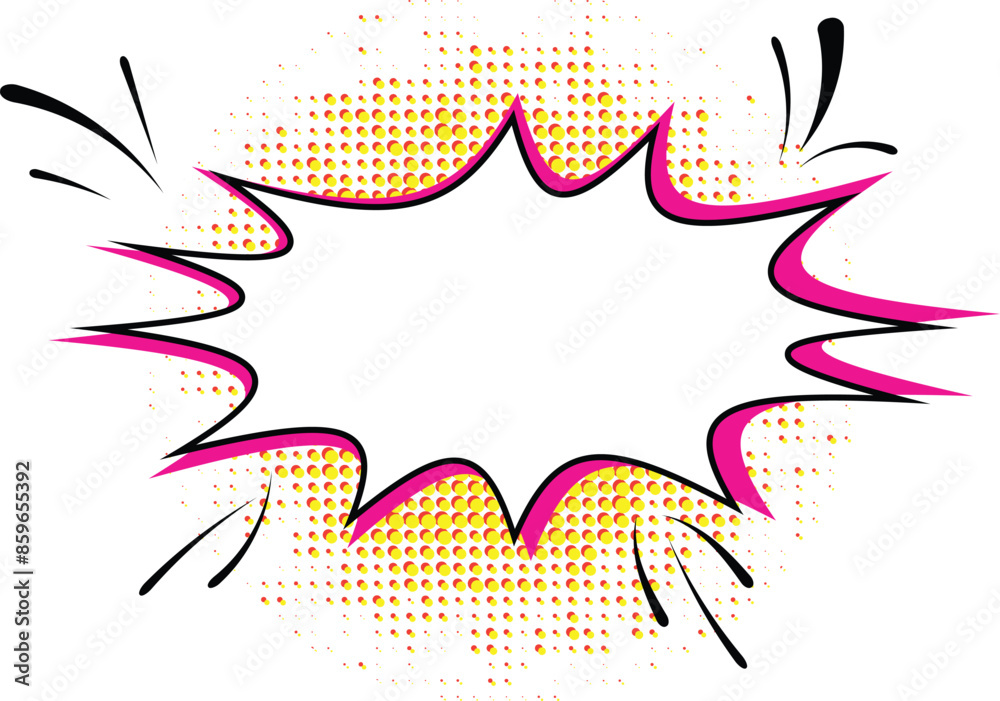 Pop art styled speech bubble template for your design. pop-art style empty bang shape on a multi color halftone.eps10