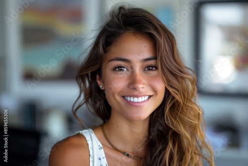 Smiling Young Woman With Wavy Brown Hair Indoor Portrait Free Download Smiling Young Woman With Wavy Brown Hair Indoor Portrait - GFXLoad