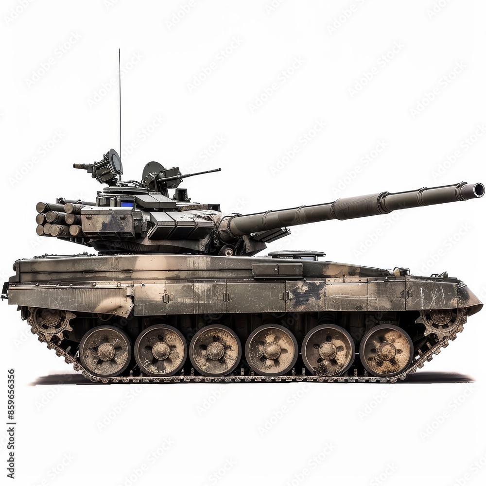 Camouflaged Tank View on White Background Camouflaged Tank View on White Background