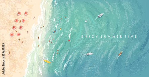 Vector summer beach aerial view illustration for background template 