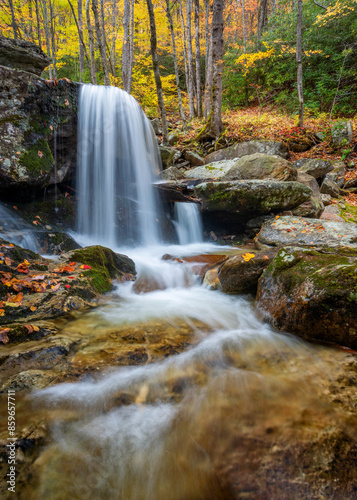Autumn foliage and cascading water in the Blue Ridge Mountains of North Caolina