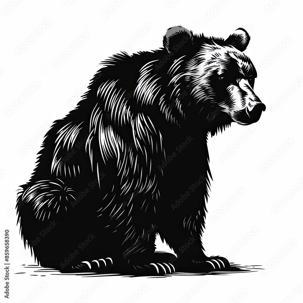 Obraz premium A black and white drawing of a bear on a white background