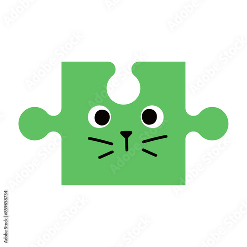 Cute puzzle character with abstract face, eyes and funny expression emoji. Flat vector illustration isolated on white background.