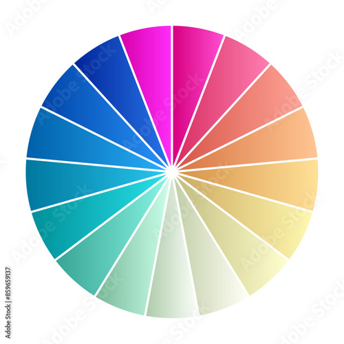 Pie chart with different segments in a circular diagram. wheel graph divided into parts and sections. Flat vector illustration isolated on white background.