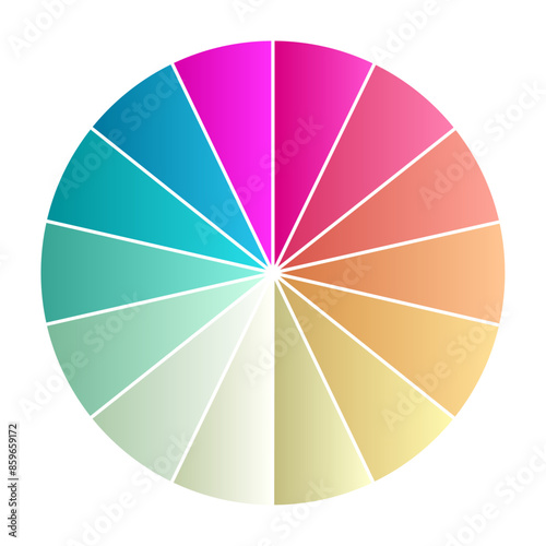 Pie chart with different segments in a circular diagram. wheel graph divided into parts and sections. Flat vector illustration isolated on white background.
