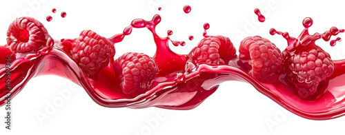 Red raspberry juice splash with fruit, Cut-out PNG