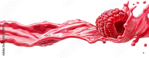 Raspberry splashing in pink liquid, Cut-out PNG