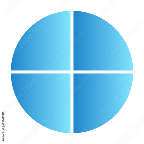 blue Pie chart with different segments in a circular diagram. wheel graph divided into parts and sections. Flat vector illustration isolated on white background.