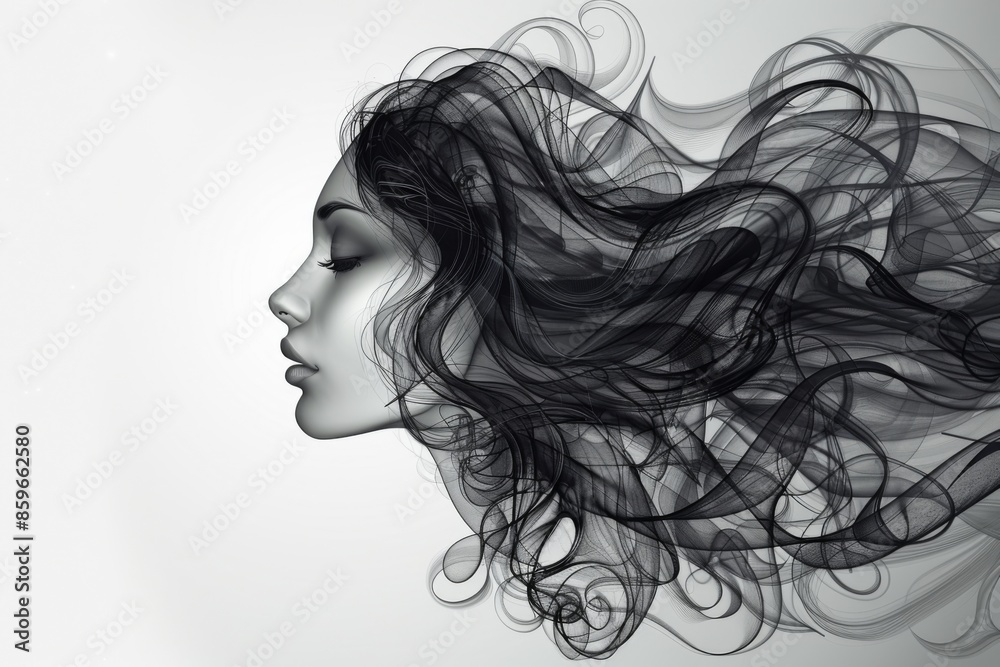 Fototapeta premium Abstract Female Portrait with Flowing Hair