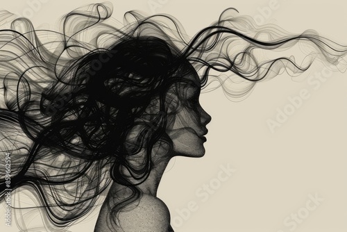 Abstract Portrait of a Woman with Flowing Hair