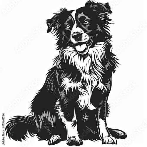 A black and white drawing of a Border Collie dog © MagnusCort