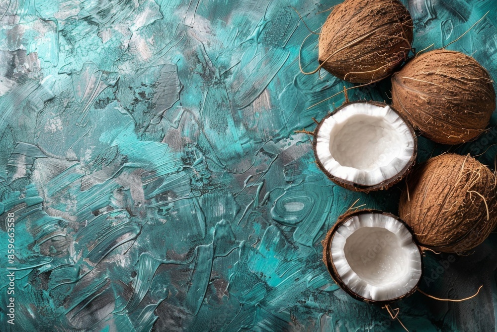 Coconuts on a Turquoise Abstract Background Coconuts on a Turquoise Abstract Background