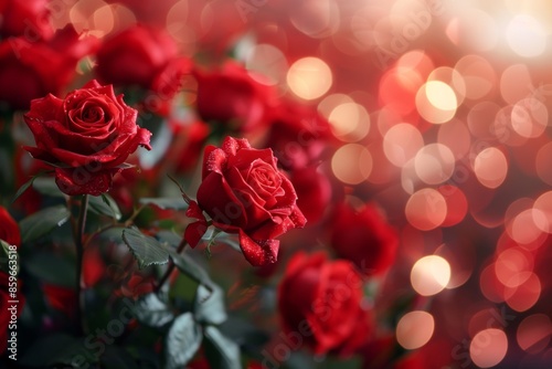 Beautiful Red Roses with Bokeh Background