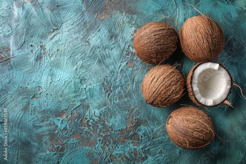 Tropical Coconuts on Artistic Blue Background