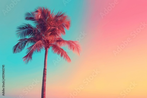 Vibrant tropical palm tree against colorful sky