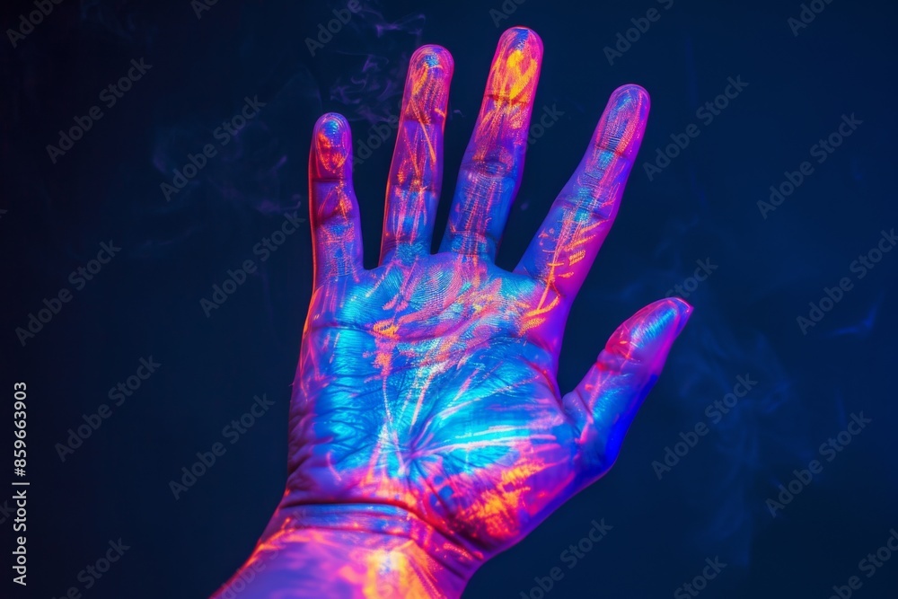 Glowing Hand in Neon Light Glowing Hand in Neon Light