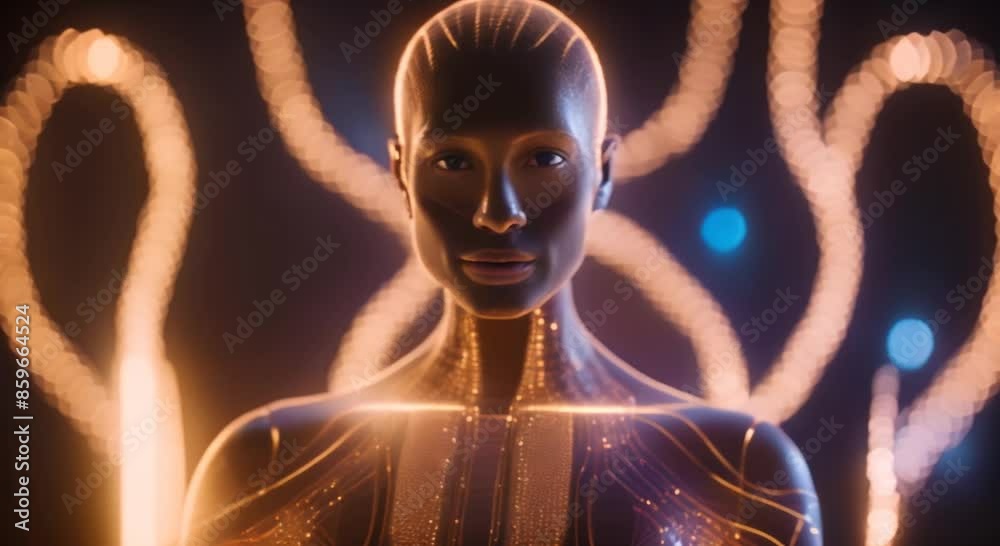 Glowing hologram of human body 3D structure with dark background ...