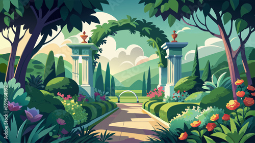 an-elegant-gardenscape-landscape-frame-featuring