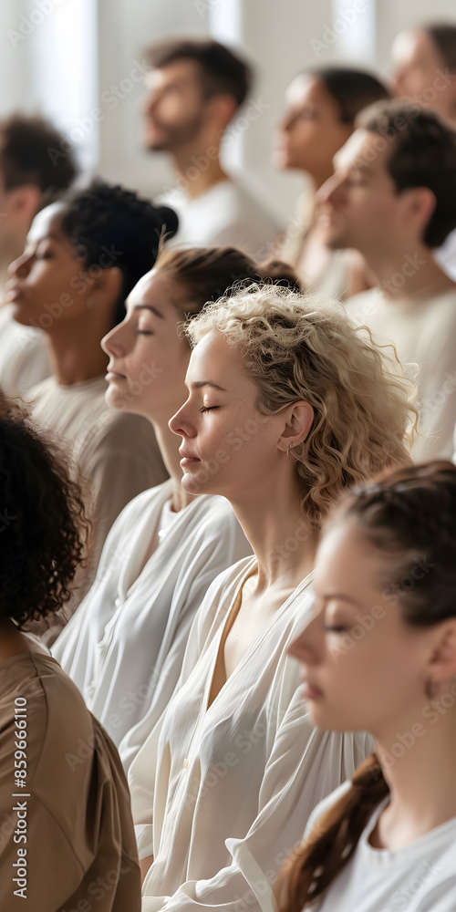 Pessoas de diferentes culturas rezando ou meditando juntas Pessoas de diferentes culturas rezando ou meditando juntas