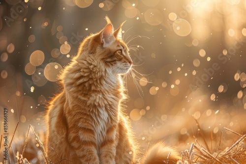 Golden Hour Cat in Magical Snowfall photo