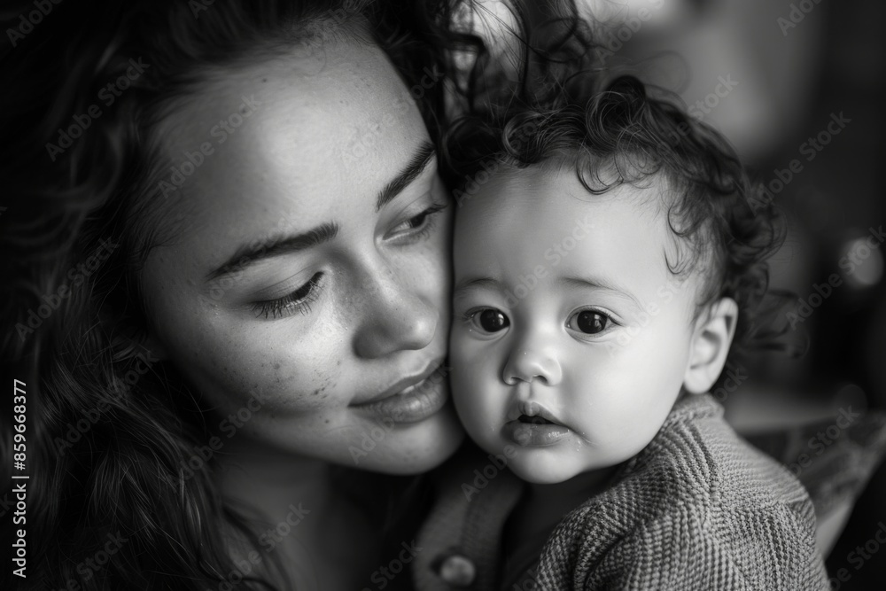 Mother and Child Portrait in Black and White Mother and Child Portrait in Black and White
