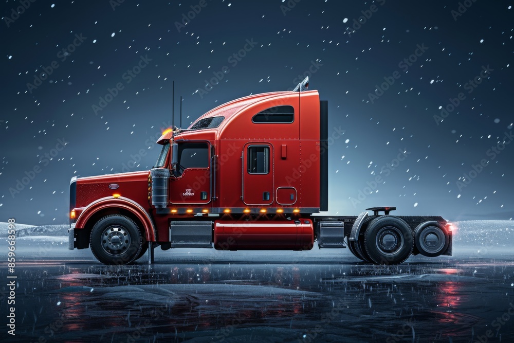 Red Truck in Snowy Environment Red Truck in Snowy Environment