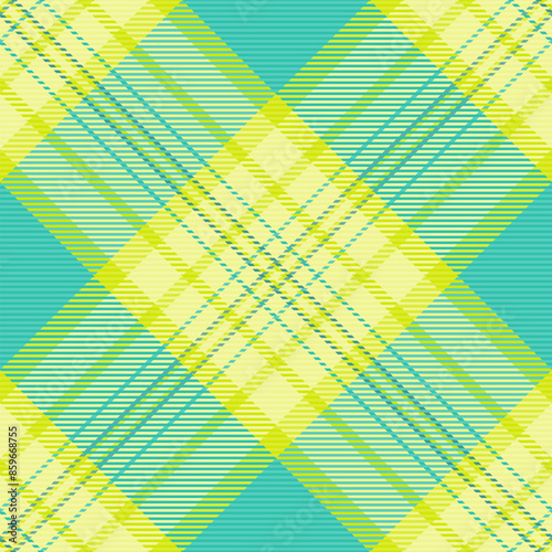 Throw tartan check background, upscale fabric plaid vector. Coat textile texture pattern seamless in lime and teal colors.