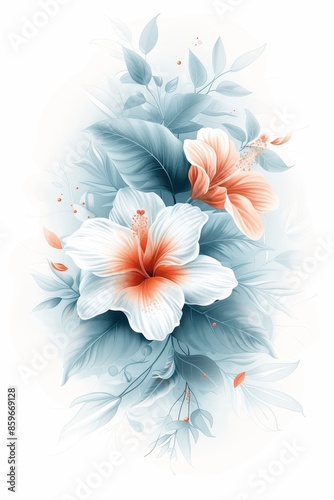 Elegant White Hibiscus Flowers With Green Leaves