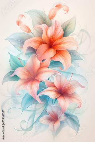 Delicate Pink Lilies With Greenery and Swirling Vines