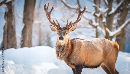 Deer in the forest winter time