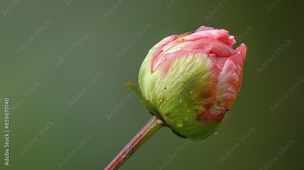 Flower bud of Paeonia sp on green backdrop Flower bud of Paeonia sp on green backdrop