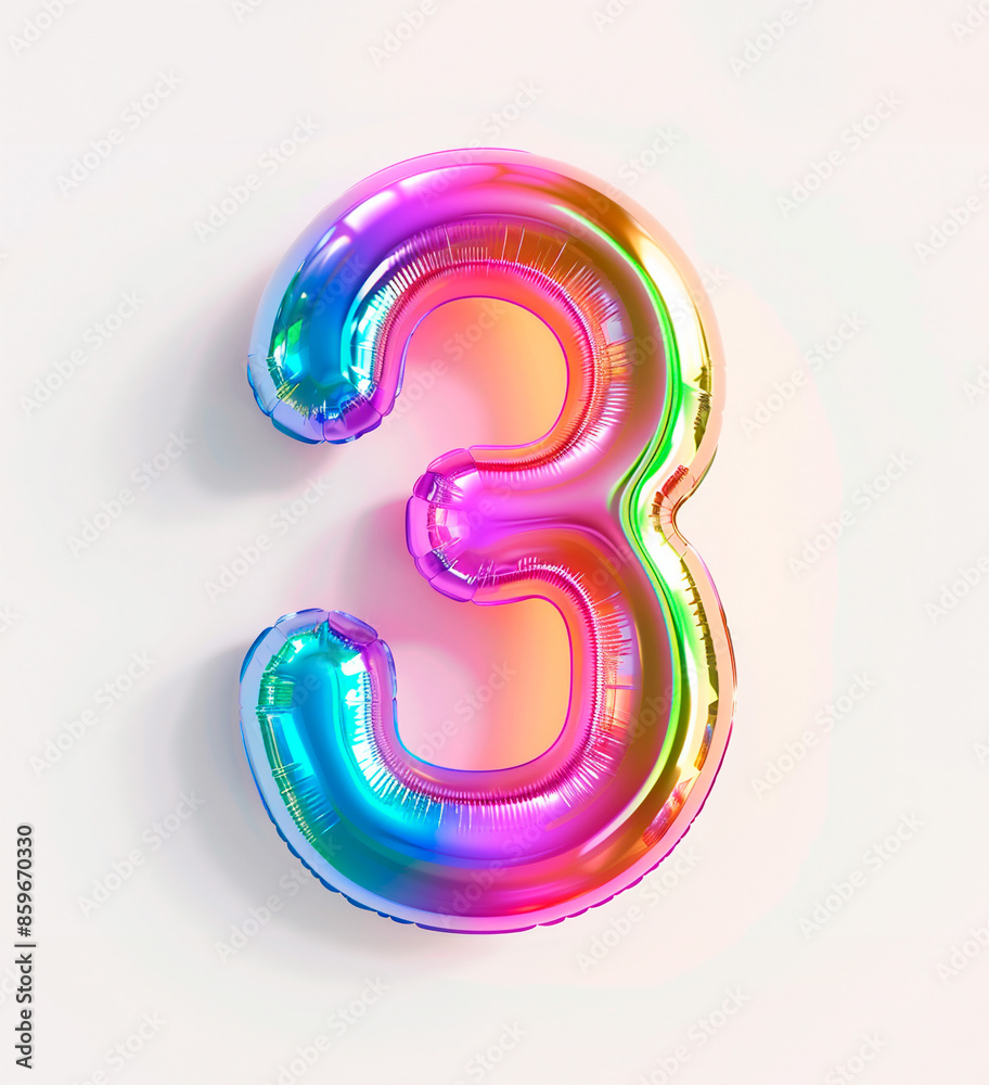 AI generated photo with inflatable multicolored neon number 3. Minimalistic balloon isolated on a white background AI generated photo with inflatable multicolored neon number 3. Minimalistic balloon isolated on a white background
