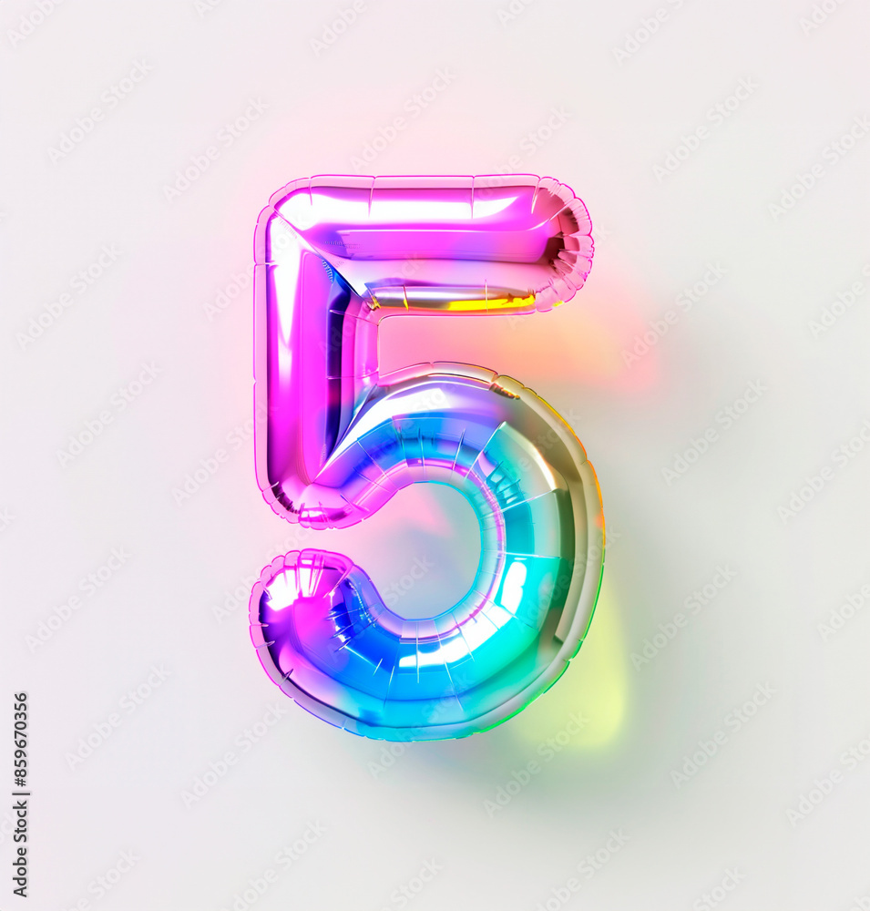 AI generated photo with inflatable multicolored neon number 5. Minimalistic balloon isolated on a white background AI generated photo with inflatable multicolored neon number 5. Minimalistic balloon isolated on a white background