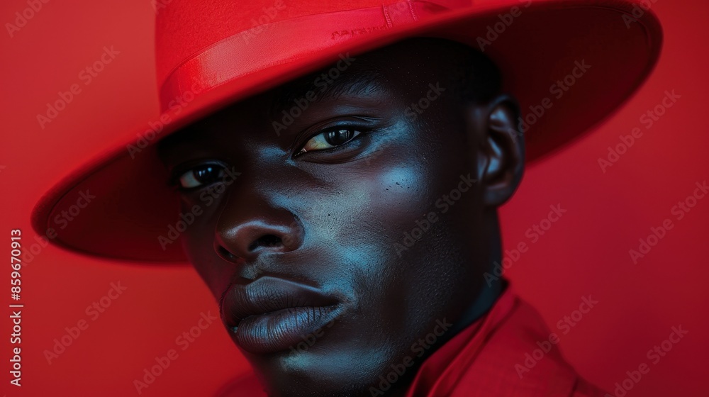 A striking image of a person wearing an oversized red hat, dressed in red, set against a vibrant red background, creating a bold and monochromatic visual statement. A striking image of a person wearing an oversized red hat, dressed in red, set against a vibrant red background, creating a bold and monochromatic visual statement.