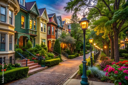 Charming Urban Neighborhood With Colorful Historic Homes And Lush Landscaping