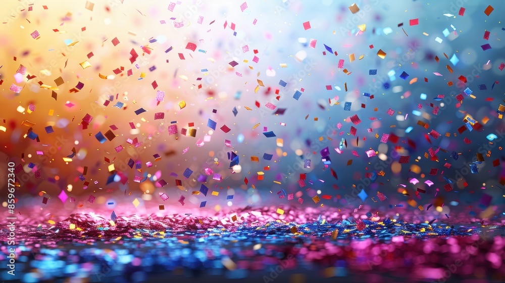 This vibrant image captures an explosion of colorful confetti against a ...