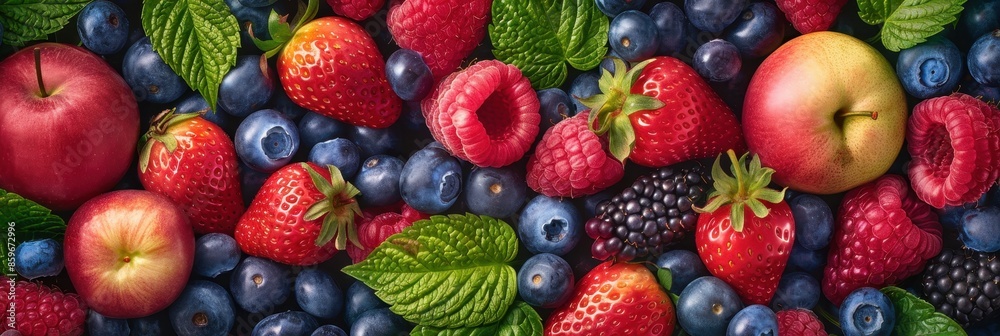 Fototapeta premium Fresh Fruit Mix With Apples, Strawberries, Blueberries, and Raspberries