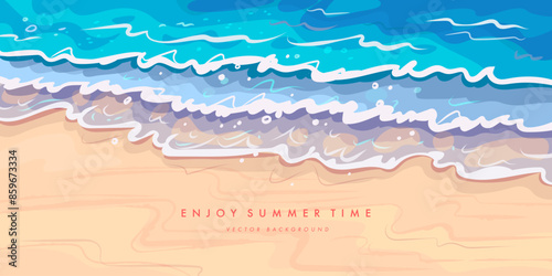 Vector summer beach aerial view illustration for background template 