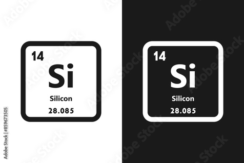 Silicon, Si, chemical periodic element icon. The chemical element of the periodic table. Sign with atomic number. Silicon element