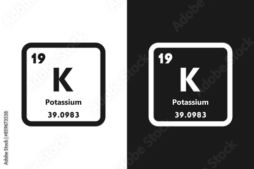 Potassium, K, chemical periodic element icon. The chemical element of the periodic table. Sign with atomic number. Potassium element
