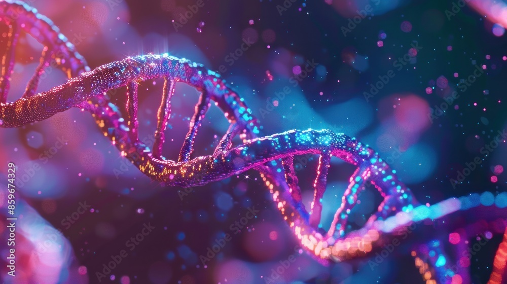 Abstract colorful DNA strand with a blue and red base pair toned