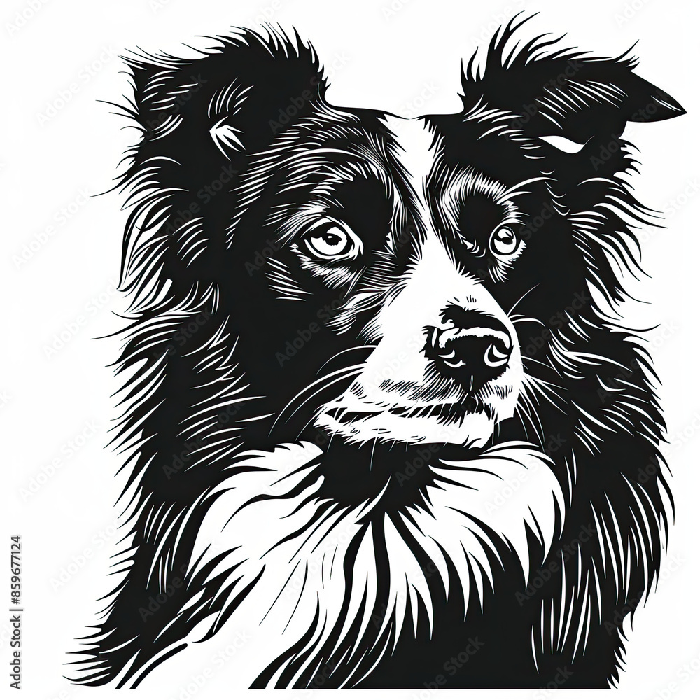 Obraz premium A black and white drawing of a Border Collie dog