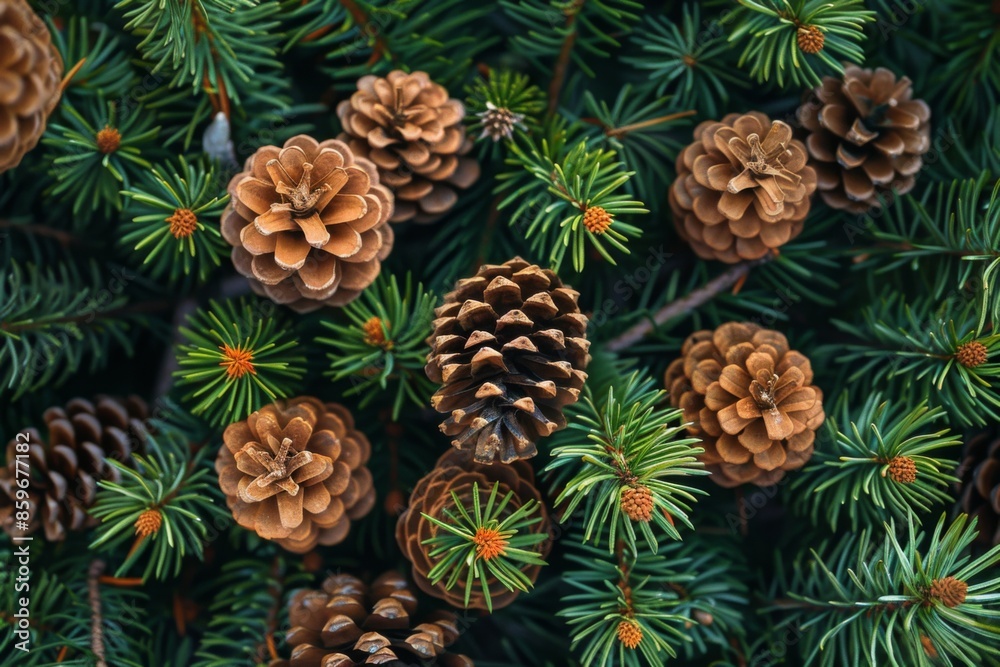 Pine Cones and Green Foliage Close-Up Pine Cones and Green Foliage Close-Up
