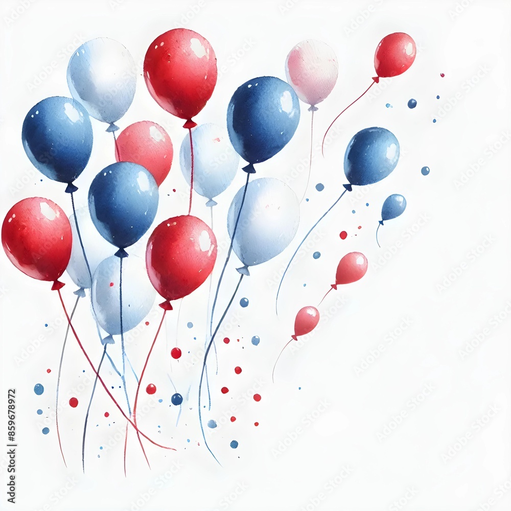 American Flag Balloons on White Background. US Colors, Stars And Stripes Abstract Balloon Design. Festive Flat Lay For 4th Of July, Independence Day. Generative AI American Flag Balloons on White Background. US Colors, Stars And Stripes Abstract Balloon Design. Festive Flat Lay For 4th Of July, Independence Day. Generative AI