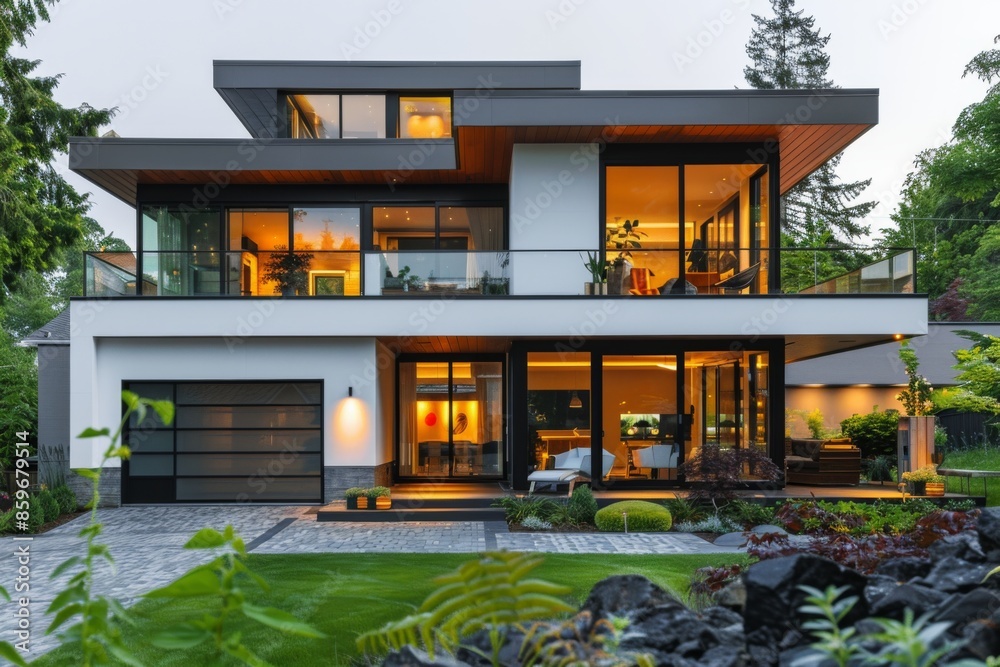 Modern Luxury Home Exterior at Dusk Modern Luxury Home Exterior at Dusk