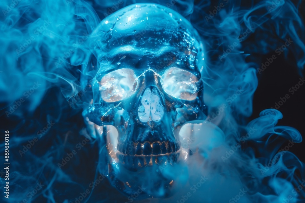 Glowing Blue Skull in Smoke Glowing Blue Skull in Smoke