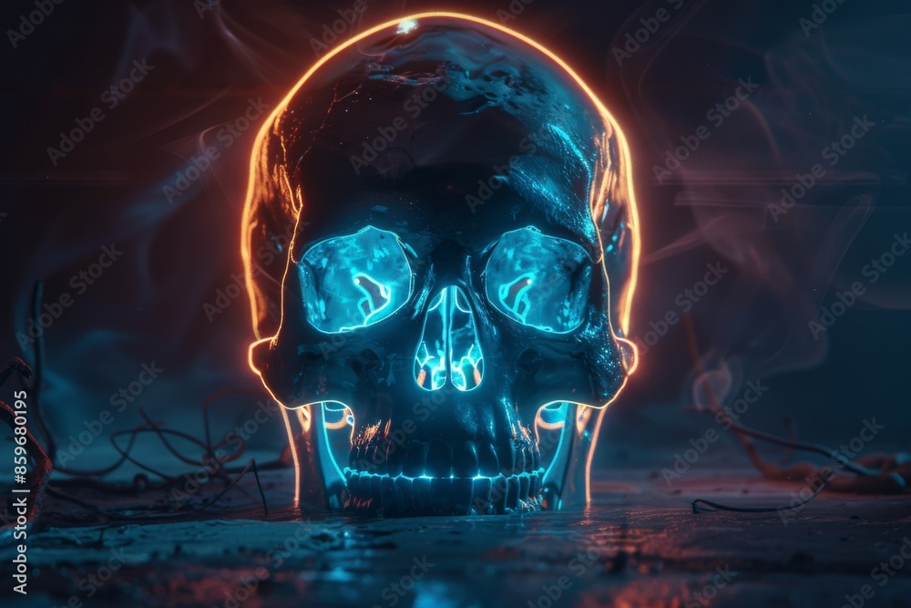 Neon Skull in Mystical Glow Neon Skull in Mystical Glow