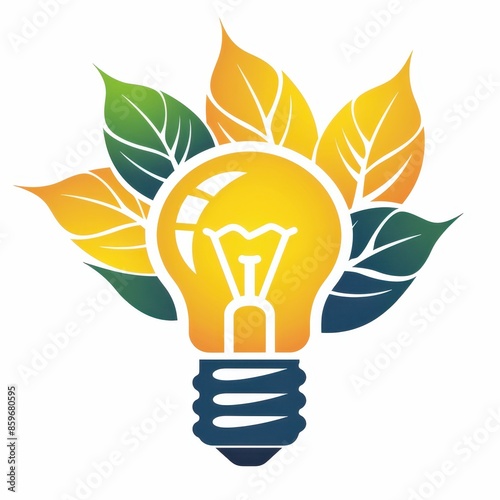 Sustainability Logo With Light Bulb and Leaves