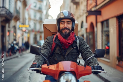 Delivery Person on Scooter in European City © Sandu